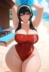 1girls ai_generated arms_up black_hair busty curvaceous curvaceous_body curvaceous_female curvaceous_figure curvy curvy_body curvy_female curvy_figure curvy_hips dreamcoreart female female_only hi_res highres huge_ass huge_breasts light-skinned_female long_hair naughty_face one-piece_swimsuit outdoors solo solo_female spy_x_family stable_diffusion teasing teasing_viewer thick_thighs voluptuous voluptuous_body voluptuous_female wink winking_at_viewer yor_briar yor_forger