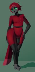 absurd_res anthro black_clothing black_fingerless_gloves black_gloves black_handwear black_leg_warmers black_legwear black_thong black_underwear bulge clothing collar d-ring detailed_bulge donya femboy fingerless_gloves fur furry genitals gloves goetia green_sclera hair handwear hellaverse hi_res leg_warmers legwear lingerie male male_only owl_demon penis red_body red_fur red_hair ruax_(razorthefox) solo tail thong torso_buckle underwear wide_hips