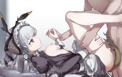 arknights artist_request female holding_hands looking_at_another male red_eyes sex tail tail_wrap weedy_(arknights)