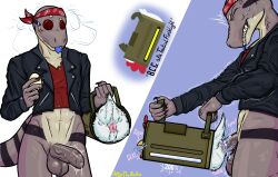 accessory anthro aptertheraptor athletic avian balls beak belly bird blue-tongued_skink bodily_fluids chicken clenched_teeth clothing crop_top cum cum_in_ass cum_in_mouth cum_inside cum_overflow drooling duo galliform genital_fluids genitals grey_body gun half-erect headband hi_res jacket leather leather_clothing leather_jacket leather_topwear lizard male multiple_angles nervous open_beak open_mouth penetrable_sex_toy penis phasianid pixile_studios precum ranged_weapon red_eyes reptile saggy_balls saliva scalie sex_toy shirt skink solo super_animal_royale surprised sweat teeth throbbing tongue tongue_out topwear triangle_anus weapon white_belly