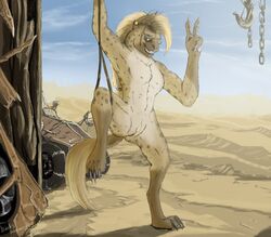 1boy anthro chains cuntboy desert gnoll hook hyena intersex male mammal muscular muscular_cuntboy muscular_male nude sand solo toned toned_cuntboy toned_male wasteland