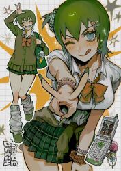 1girl big_breasts foo_fighters green_hair gyaru jojo's_bizarre_adventure neg_50asu school_uniform solo solo_female stone_ocean