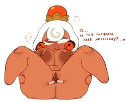 blush breasts candy_drop_cookie colored cookie_run cookie_run:_tower_of_adventures embrassed hands_on_thighs legs_apart magpiered magpieredd pussy pussy_juice_drip taped_pussy text