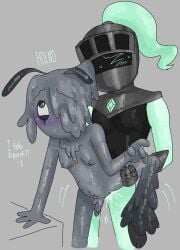 2boys anal anal_sex blot_(dandy's_world) bottomless boy_boobs dandy's_world dandys_world excessive_cum eye_roll fully_clothed fully_nude gay gay_sex hand_on_counter hand_on_surface holnd intersex knight knight_armor leg_glider leg_glider_position leg_held_up legs_up request requested roblox small_breasts small_cock small_penis soulvester soulvester_(dandy's_world)