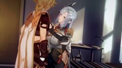 1girls 2boys 3d aether_(genshin_impact) animated big_breasts black_hair blonde_hair crossover cuckold genshin_impact grey_hair hongcha03 koikatsu large_breasts light-skinned_female light-skinned_male light_skin longer_than_10_seconds netorare orgasm reverse_upright_straddle rover_(wuthering_waves) sex sex_from_behind shenhe_(genshin_impact) shorter_than_30_seconds sound squirting tagme video wuthering_waves