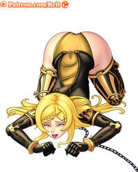 ahe_gao armor blonde_hair bondage chains drag-on_dragoon drag-on_dragoon_3 drakengard drakengard_3 face_down_ass_up five_(drag-on_dragoon) happy leotard reit slave yellow_eyes