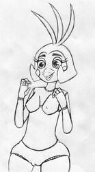 2015 animatronic anthro avian bird black_and_white breasts chicken female five_nights_at_freddy's five_nights_at_freddy's_2 inkyfrog machine monochrome nipples nude pussy robot simple_background solo sublte_pussy toy_chica_(fnaf) traditional_media_(artwork) video_games white_background