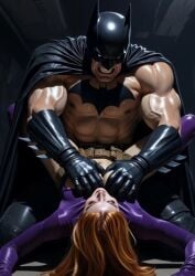 1boy1girl age_difference ai_generated barbara_gordon batgirl batgirl_(barbara_gordon) batman batman_(bruce_wayne) batman_(series) bruce_wayne dc_comics half_naked male/female masked_male older_male superhero warner_brothers younger_female