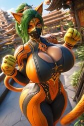 1girl 1woman 3d ai_generated big_ass big_breasts brown_skin colossal_ass colossal_breasts fusion green_hair naked_female protoframe ravenomega red_eyes selfie sexy_body sexy_female sexy_pose solo solo_female valkyr_(warframe) voluptuous voluptuous_body voluptuous_female warframe warframe_1999