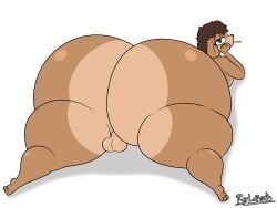 anthro anthro_only ass balls beige_fur blush_lines brown_eyes brown_fur brown_hair canine digital_drawing_(artwork) digital_media_(artwork) eyebrows eyelashes eyeshadow fat_ass femboy femboy_only hi_res high_resolution highres huge_ass large_ears looking_at_viewer looking_back male no_humans original_character ray_(raylopez) raylopez showing_ass simple_background thick_thighs thighs two-tone_fur voluptuous_anthro voluptuous_femboy white_background