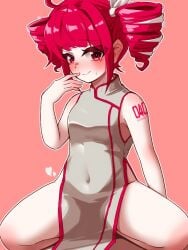 1girls 2d 2d_(artwork) ahoge arm_tattoo bamboo_rindou big_thighs blush blushing blushing_female blushing_profusely breasts china_dress dress female female_only finger_to_mouth hair_ornament hairbow heart heart_symbol kasane_teto large_thighs navel navel_visible_through_clothes nervous nervous_smile no_bra no_panties petite petite_body petite_female pink_background red_eyes red_hair simple_background sitting sitting_on_floor skinny skinny_female slim_girl slim_waist small_breasts soft_thighs solo solo_female spread_legs tattoo thick_thighs thighs tight_clothing tight_dress twin_drills utau