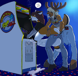 1boy 1futa anthro anthro_on_anthro arcade arcade_machine ass backsack balls bent_over bracelet breasts bulge canine cervine cigarette clothed clothing cox crotchless cum cum_drip cumshot curvy deer dickgirl distracted dripping duo edit ejaculation erection erection_under_clothes fingering fox furry futanari futanari_penetrated gideon hands-free handsfree_ejaculation humanoid_penis hyper hyper_balls hyper_breasts hyper_penis intersex jewelry large_ass male male_on_futa male_penetrating mammal orgasm pac-man_(series) penis penis_out penis_under_clothes precum precum_drip public ruger video_games