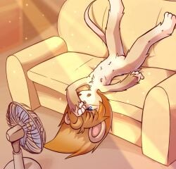 1girls anthro breasts couch fan female female_only furry mouse nude open_mouth pussy rodent small_breasts solo tongue