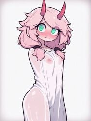 ai_generated demon demon_girl demon_horns green_eyes halloween original_character pink_hair small_ass small_breasts smaller_female waifu waifu_night