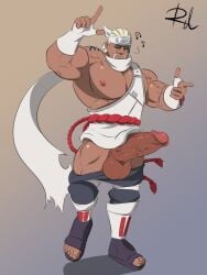 armpits balls ballsack big_balls big_penis erection killer_bee male male_focus male_only muscles muscular muscular_arms muscular_male muscular_thighs naruto_(series) nipples pants_down pecs penis solo solo_focus solo_male