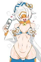 aroused blush covered_erect_nipples duel_masters erect_nipples faerie hair_over_eyes huge_areolae huge_nipples in_heat open_mouth petite small_breasts smile tied_nipples upper_teeth_only
