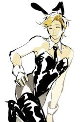 1male 2026 bunny_ears bunnysuit deltarune deltarune_chapter_5 eyes_closed flowery tie twink yellow_hair yellow_skin