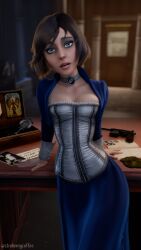 3d athletic athletic_female bioshock bioshock_infinite blue_eyes brown_hair busty choker coffeeforsnails elizabeth_comstock female female_focus female_only hourglass_figure makeup pinup pinup_pose short_hair standing tagme wide_hips