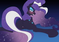 1girls 2016 anus ass bedroom_eyes blush cutie_mark dark_persona equine female female_only feral friendship_is_magic furry half-closed_eyes highres horn long_hair looking_at_viewer looking_back lying mammal multicolored_hair my_little_pony nightmare_rarity on_front pussy rarity_(mlp) seductive simple_background smile solo spread_legs spreading underhoof unicorn wolfmask