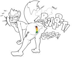 existimatio3 fart fart_cloud fart_fetish furry handlebars handles_on_hips laughing monochrome oc robotic_legs skunk skunk_ears skunk_girl skunk_tail