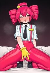 1girls ai_generated ass_visible_through_thighs blouse blush blush_lines blushing blushing_female blushing_profusely clothed clothed_female clothing dripping dripping_pussy ecstasy eyelashes female female_masturbation female_only fingering fingering_pussy fingering_self flat_chest fully_clothed gloves hat heart-shaped_pupils high-waist_pants high_waisted_pants kasane_teto kasane_teto_(sv) looking_at_viewer masturbation mesmerizer_(vocaloid) mesmerizer_teto motion_lines mv_character necktie open_mouth pants petite petite_body petite_female pussy pussy_juice pussy_juice_drip red_eyes red_hair shirt shoes skinny skinny_female slim_girl slim_waist socks solo solo_female striped_shirt suspenders synthesizer_v tremble_spikes trembling twin_drills utau vagina vaginal_fluids vaginal_insertion vaginal_masturbation