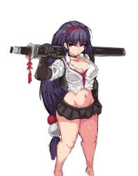 1girls aeng-du_(limbus_company) blade_lineage_(identity)_(project_moon) bra bra_visible_through_clothes breasts female headband limbus_company littleteze project_moon prosthetic prosthetic_arm red_headband shirt sword weapon wet_shirt
