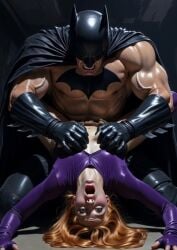 1boy1girl age_difference ai_generated barbara_gordon batgirl batgirl_(barbara_gordon) batman batman_(bruce_wayne) batman_(series) bruce_wayne dc_comics half_naked male/female masked_male older_male superhero warner_brothers younger_female