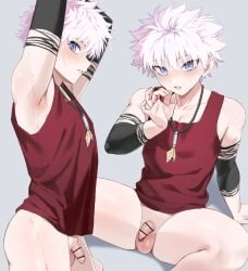 bitch femboy g1_(artist) g1_(jjw00123) hunter_x_hunter jjw00123 killua_zoldyck slutboy teenager white_hair