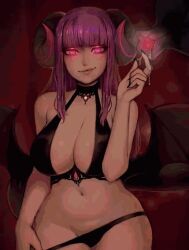 1girls artist_request bedroom_eyes demon_girl female_focus female_only glowing_eyes light-skinned_female looking_at_viewer medium_breasts medium_hair monster_girl painted_nails pink_eyes pink_hair pulling_panties pussy_tail saliva_string saliva_trail seductive seductive_look solo succubus succubus_horns succubus_tail tail wings
