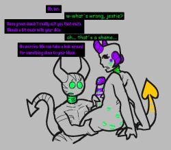 2boys 2d 2d_(artwork) blowjob blox_cards body_markings briggeybruh choker dialogue gay imp lipstick lipstick_mark lipstick_on_ass lipstick_on_penis matching_accessories post_blowjob roblox roblox_game saliva saliva_string sketch tagme tagme_(character)