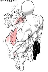 1boy 1boy1girl 1girl 1girl1boy 1girls 2026 2d artist_logo artist_name bald black_shirt blush chip-tooth curly_hair green_eyes green_hair hi_res highres male male/female medium_hair muscles muscular_male no_panties nude one-punch_man petite pink_shirt saitama short_hair small_breasts sweat tatsumaki white_background