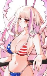 1girl 1girls absurdres american_flag american_flag_print antenna_hair arthropod_girl big_breasts breasts closed_mouth cockroach_girl female flag_print highres indie_virtual_youtuber large_breasts long_hair looking_at_viewer massive_breasts matara_kan mature milf mommy monster_girl navel older_female pink_hair red_eyes solo tits very_long_hair virtual_youtuber vtuber