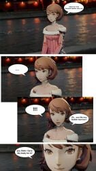 3d_(artwork) anonymous_male before_sex brown_eyes brown_hair choker comic_page ear_piercing gamesso8 looking_at_viewer persona persona_3 so8 speech_bubble water yukari_takeba