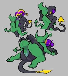 2d 2d_(artwork) anal black_skin blox_cards blush briggeybruh cock cock_size_difference frotting green_skin heart heart_symbol holding_hands holding_hands_while_penetrated imp jester jester_hat kissing large_penis mask roblox roblox_game shy size_difference small_but_hung small_dom_big_sub smiling smiling_at_another smiling_at_partner tagme tagme_(character)