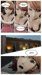 3d_(artwork) anonymous_male before_sex blushing breasts_out brown_areola brown_eyes brown_hair choker comic_page ear_piercing flashing_breasts gamesso8 looking_at_viewer persona persona_3 so8 speech_bubble yukari_takeba