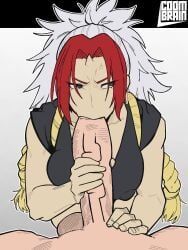 anger_vein big_breasts blowjob coombrain15 fellatio hand_on_penis hetero kneeling kneeling_oral_position large_breasts male/female multicolored_hair oral oral_penetration oral_sex penis_in_mouth red_hair straight tagme vein veiny_penis white_hair