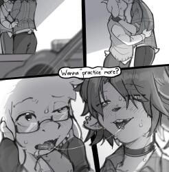 2026 asriel_dreemurr collar deltarune deltarune_chapter_5 dess_holiday earrings glasses kissing making_out neck_collar piercing punk saliva_trail tagme taller_female tomboy tongue_piercing