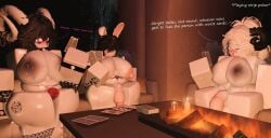 3d 3futas black_hair breasts bunny_ears bunny_girl bunny_tail candles canine_penis demon flaccid full-package_futanari futanari hecahhte horns huge_breasts huge_penis humanoid_penis musk penis pierced_nipples piercings playing_cards pubic_tattoo roblox strip_poker sweat tattoo tundra_(hecahhte) white_hair womb_tattoo