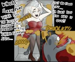big_ass big_breasts disney disney_channel eda_clawthorne fart fart_cloud fart_fetish fart_torture farting gassipon gassipons grey_hair micro_male size_difference the_owl_house toilet toilet_stall toilet_use witch