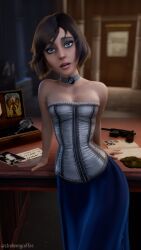 3d athletic athletic_female bioshock bioshock_infinite blue_eyes brown_hair busty choker coffeeforsnails elizabeth_comstock female female_focus female_only hourglass_figure makeup pinup pinup_pose short_hair standing tagme wide_hips