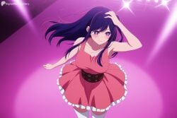1girl ai_generated bare_shoulders blush breasts closed_mouth collarbone digitalwaifugallery dress frilled_dress frills hi_res high_quality high_resolution hoshino_ai idol idol_clothes large_breasts long_hair oshi_no_ko patreon patreon_username pink_dress purple_eyes purple_hair seductive sexy sidelocks sleeveless sleeveless_dress smile solo star-shaped_pupils star_(symbol) symbol-shaped_pupils thighhighs uncensored watermark white_thighhighs zettai_ryouiki