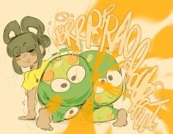 1girls asui_tsuyu boku_no_hero_academia bubble_butt fart fart_fetish farting farting_at_viewer fat_ass green_hair hair_ribbon jubei leggings looking_back murakumozoea my_hero_academia on_knees solo_female tongue_out tsuyu_asui wink winking_at_viewer wobbling_ass