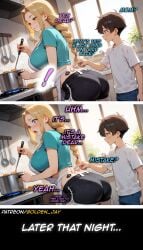 ai_generated big_ass big_breasts blonde_hair blue_eyes braid braided_hair cheating cheating_wife comic cum english_text netorare ntr qos qos_tattoo tattoo text