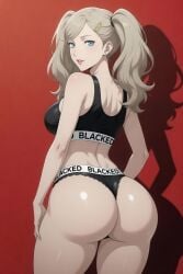ai_art ai_generated ann_takamaki atlus blacked blacked_clothing blonde_hair blue_eyes bubble_ass bubble_butt persona persona_5 pigtails posing posing_for_the_viewer round_ass round_butt