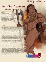 1futa 2026 abs arm_tattoo asymmetrical_hair axe battle_axe bikini blizzard_entertainment brown_bikini brown_hair brown_loincloth bulge character_name character_sheet cherry-gig clenched_hand dark-skinned_futa dark_skin double-sided_axe english_text fur_trim futa_only futanari gara'ha heart hi_res holding holding_axe loincloth long_hair looking_at_viewer mag'har_orc male-female_symbol muscular muscular_futa orange_eyes orc orc_(warcraft) orc_futa ponytail reference_sheet shoulder_tattoo sidecut solo swimsuit tattoo text thick_thighs thighs tusks undercut vambraces warcraft weapon world_of_warcraft