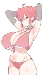 1girls 2d 2d_(artwork) ahoge armpits arms_up armwear belly big_breasts big_thighs bikini breasts breasts_bigger_than_head cameltoe cleavage curvaceous curvy curvy_female curvy_figure detached_collar eyelashes fat_breasts fat_thighs female female_only gigantic_breasts hips_wider_than_shoulders huge_breasts huge_thighs kasane_teto large_breasts large_thighs massive_breasts micro_bikini midriff navel plump plump_breasts plump_labia plump_thighs pussy red_eyes red_hair round_breasts s10021 shiny_skin simple_background skindentation sky solo solo_female sweat sweating thick_thighs thighs top_heavy twin_drills utau venus_body voluptuous voluptuous_female wet wet_body white_background wide_hips