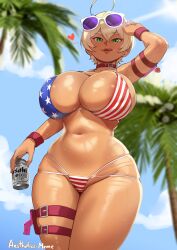 aestheticc-meme american_flag_bikini bikini blonde_hair breasts female hair tanned tanned_skin