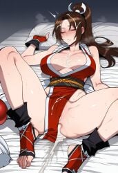 1girl after_anal after_sex after_vaginal ai_generated anus bare_shoulders bed_sheet blush breasts breasts_apart brown_hair cleavage closed_eyes clothing collarbone cum cum_in_ass cum_in_pussy cum_on_body cum_on_breasts cum_on_clothes cum_on_hair cum_pool cumdrip facial fatal_fury feet female fingerless_gloves gaping gloves high_ponytail japanese_clothes king_of_fighters large_breasts legs long_hair lying m_legs mai_shiranui ninja no_shoes nyanclaire obi on_back on_bed parted_bangs parted_lips partially_visible_vulva pelvic_curtain pillow pillow_grab ponytail revealing_clothes rope sash semen semen_on_body sleep_molestation sleeping solo spread_anus spread_legs stained_sheets stirrup_legwear sweat tabi thighs toeless_legwear toenails toes white_ribbon