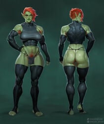 1girls 2025 armpit_hair armwear ass blizzard_entertainment blue_eyes clothing commission executephase female female_only fingerless_armwear freckles freckles_on_ass freckles_on_thighs front_view full_body green_eyes green_skin hairy_ass hairy_crotch hand_on_hip heterochromia hi_res legwear loincloth looking_at_viewer muscular muscular_female nose_ring orc orc_(warcraft) orc_female pointy_ears pubic_hair rear_view red_armpit_hair red_hair red_pubic_hair short_hair short_loincloth smiling smiling_at_viewer solo stirrup_legwear thick_thighs thighhighs topwear tusks warcraft world_of_warcraft