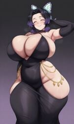 1girls ai_generated bare_shoulders big_ass big_breasts black_hair breasts butterfly_hair_ornament cleavage closed_eyes covered_navel curvy demon_slayer elbow_gloves gigantic_breasts gloves hair_ornament huge_breasts kimetsu_no_yaiba kochou_shinobu purple_hair short_hair smile solo thick_thighs thighs wide_hips